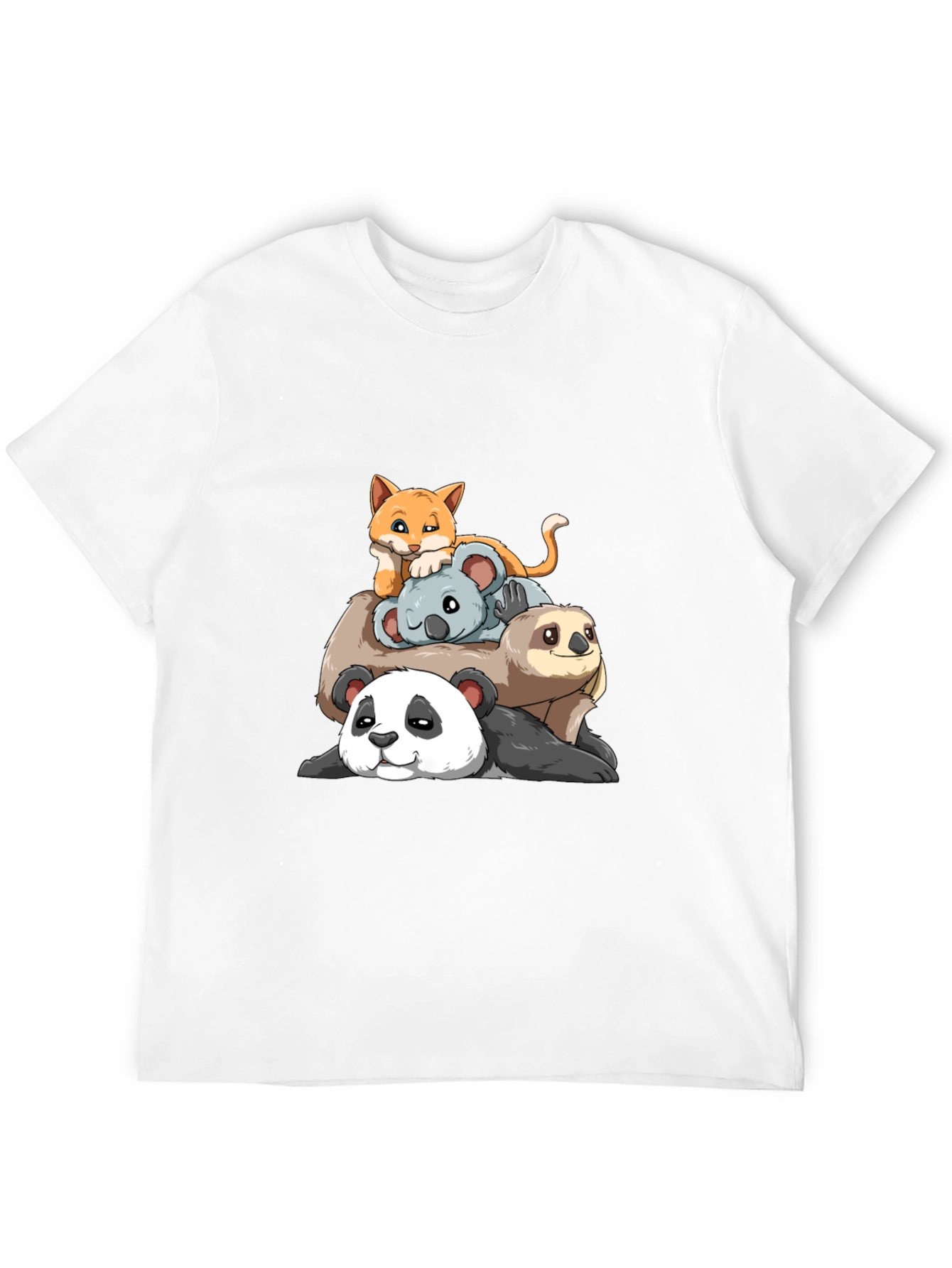 Stacked Animal Cartoon T-Shirt: Panda Sloth Koala Cat