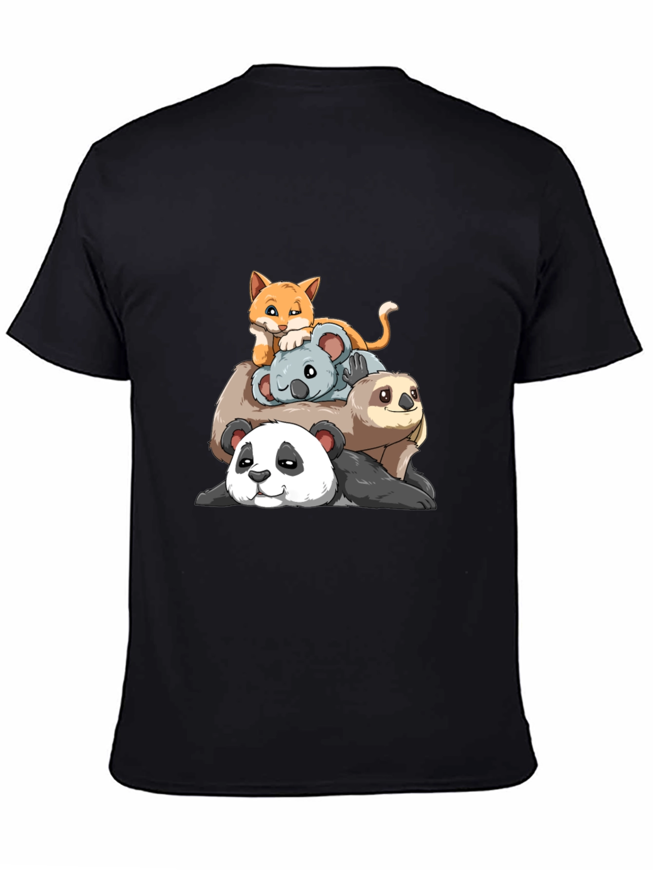 Stacked Animal Cartoon T-Shirt: Panda Sloth Koala Cat