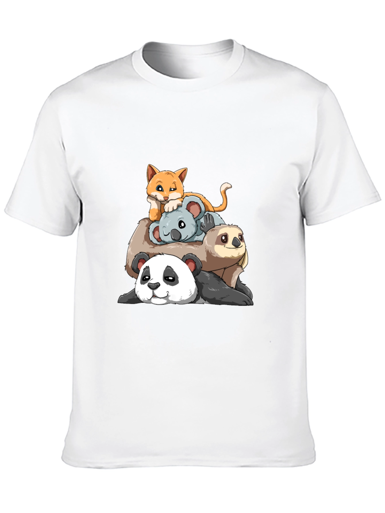 Stacked Animal Cartoon T-Shirt: Panda Sloth Koala Cat