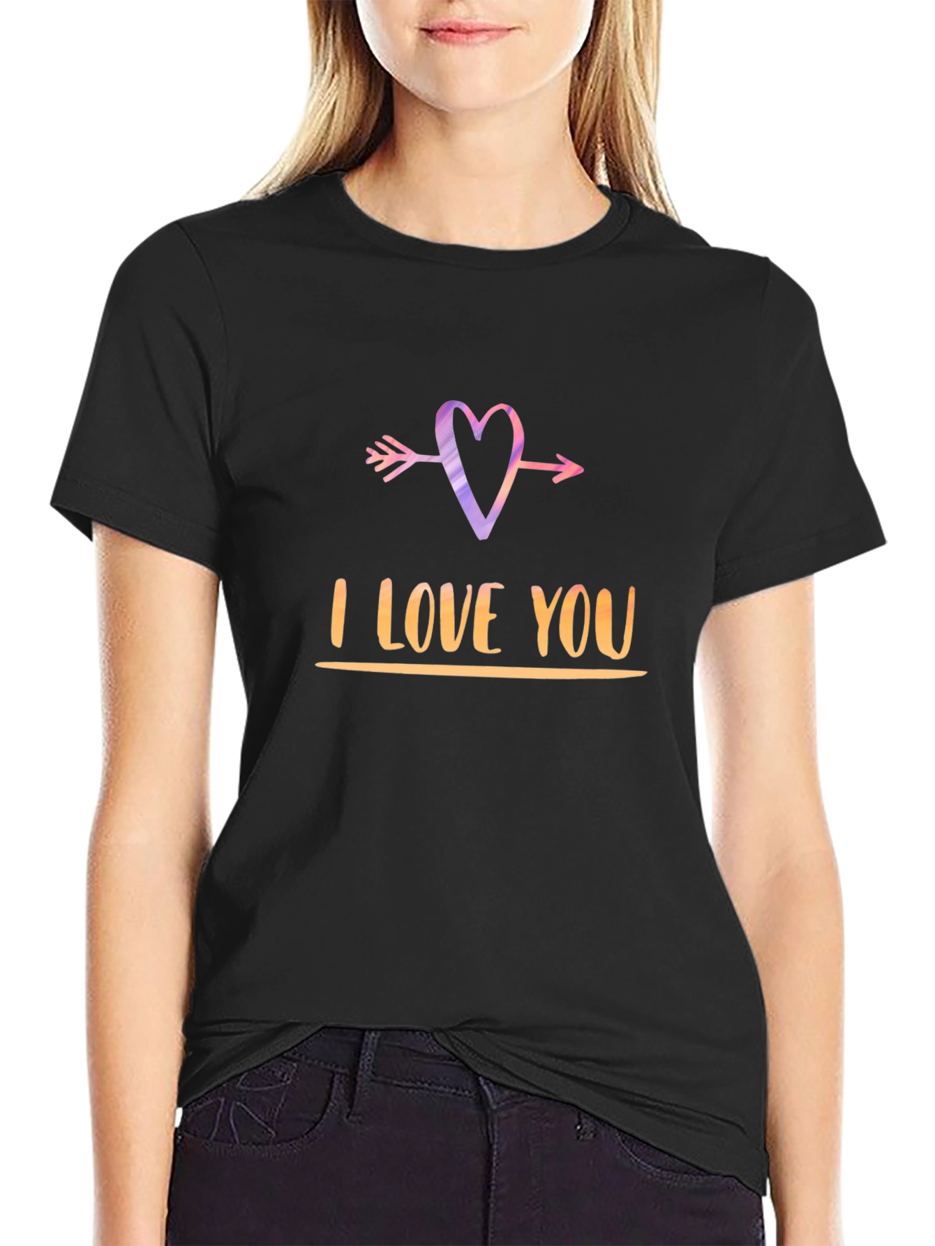 I Love You Arrow Heart Black Graphic Tee