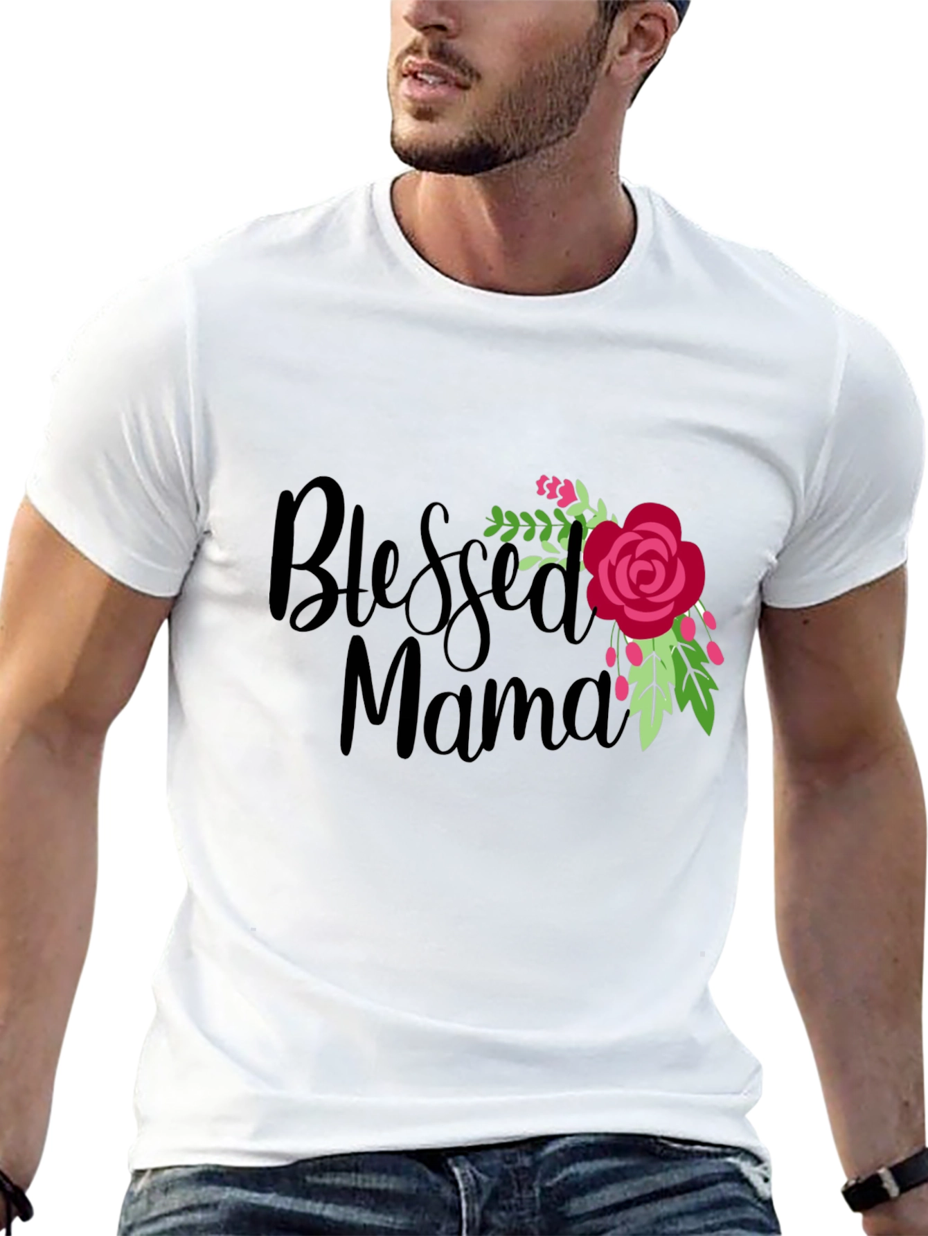Blessed Mama Floral Graphic Black T-Shirt