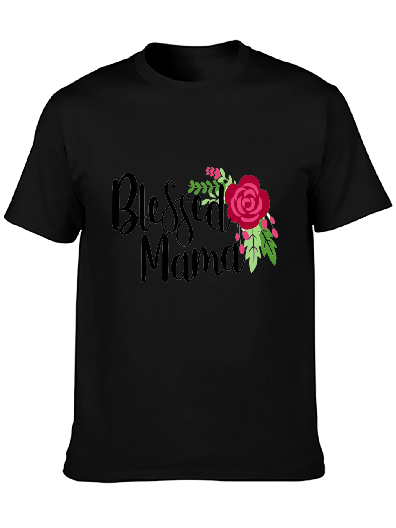 Blessed Mama Floral Graphic Black T-Shirt