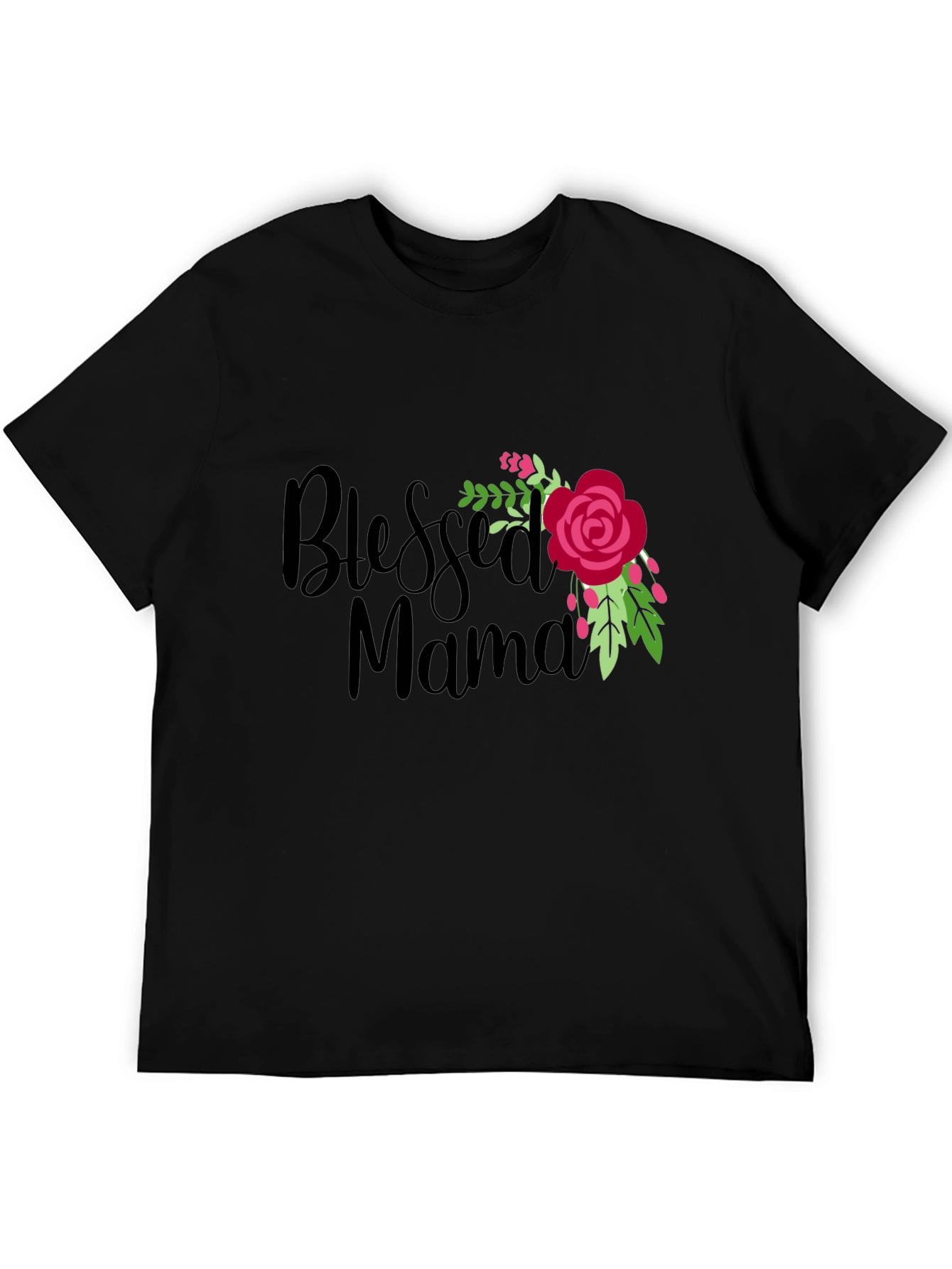 Blessed Mama Floral Graphic Black T-Shirt