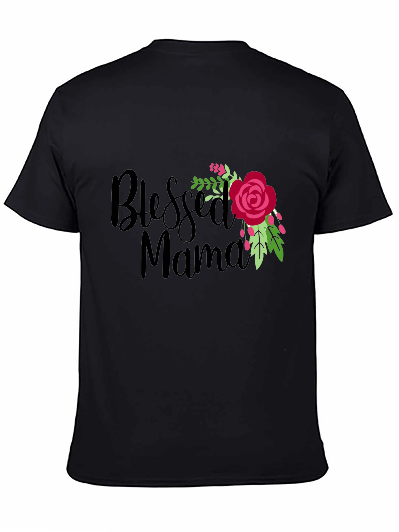 Blessed Mama Floral Graphic Black T-Shirt