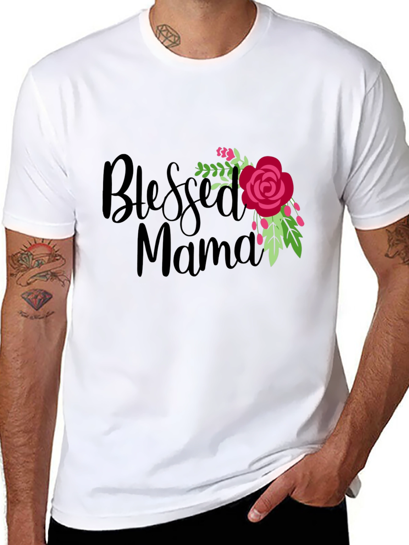 Blessed Mama Floral Graphic Black T-Shirt