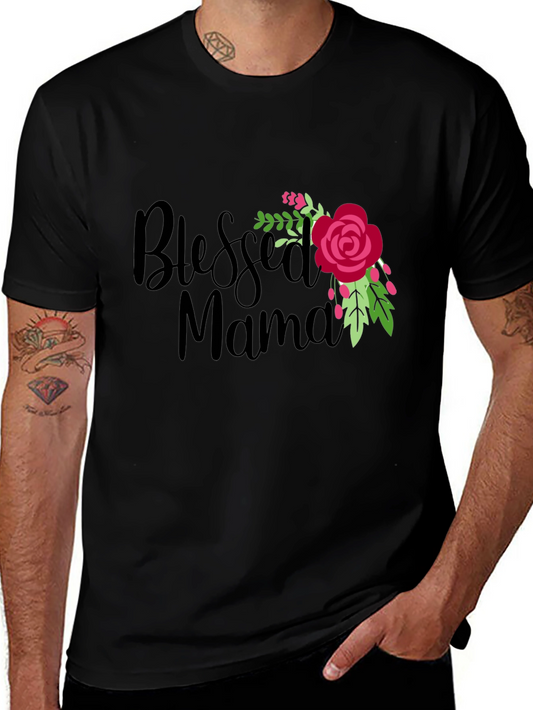 Blessed Mama Floral Graphic Black T-Shirt