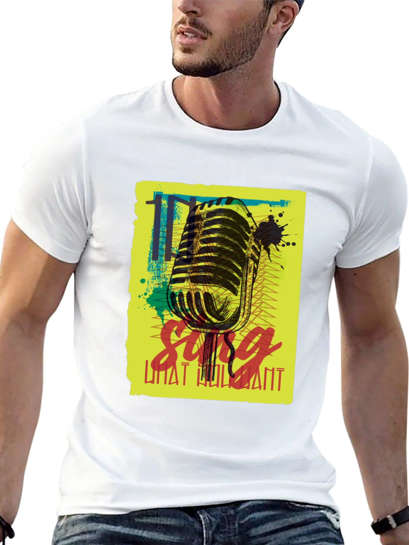 Retro Microphone Graphic Tee - Sing What You Want
