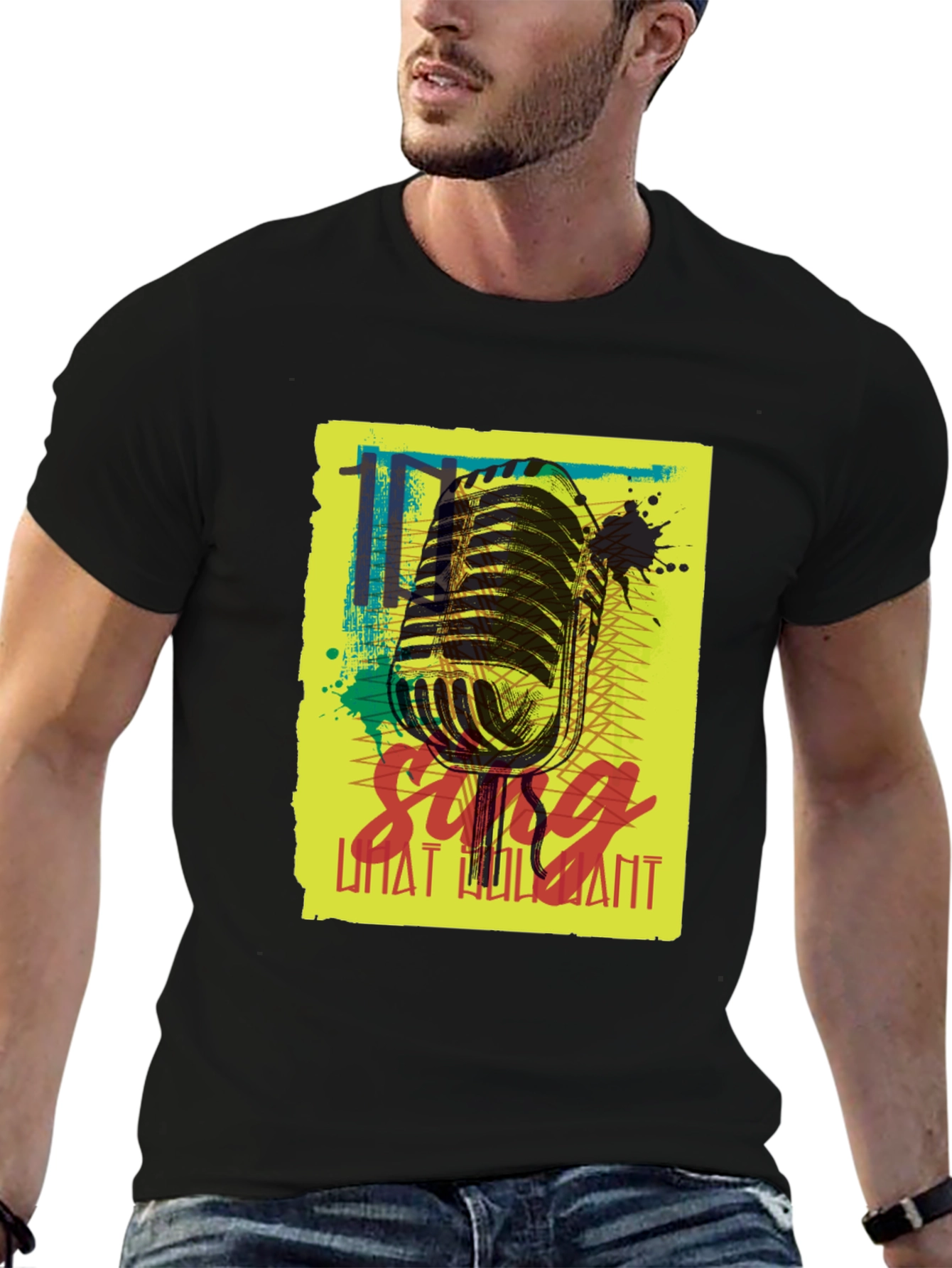 Retro Microphone Graphic Tee - Sing What You Want