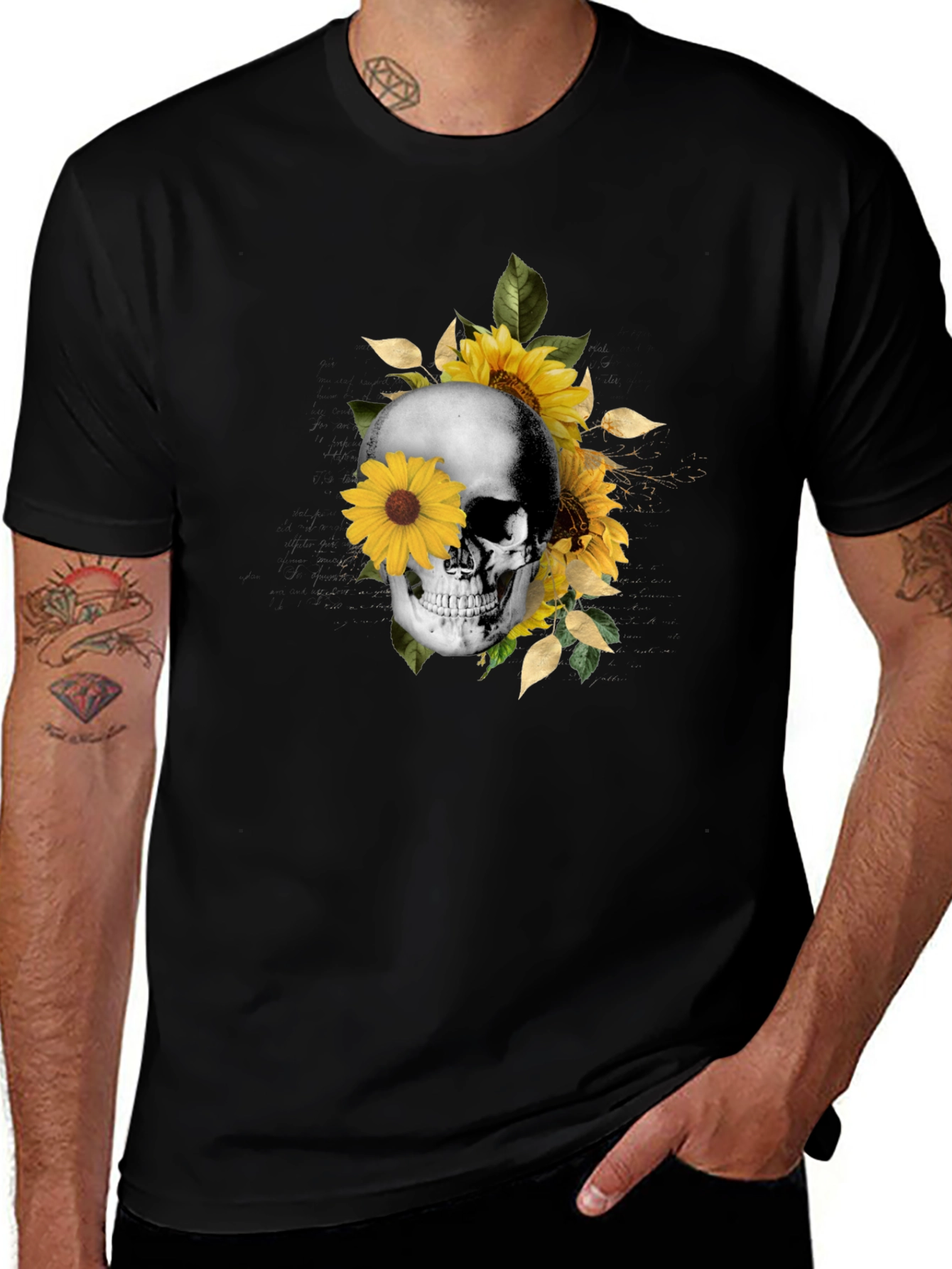 Skull & Sunflower Graphic Tee - Trendy Casual Wear