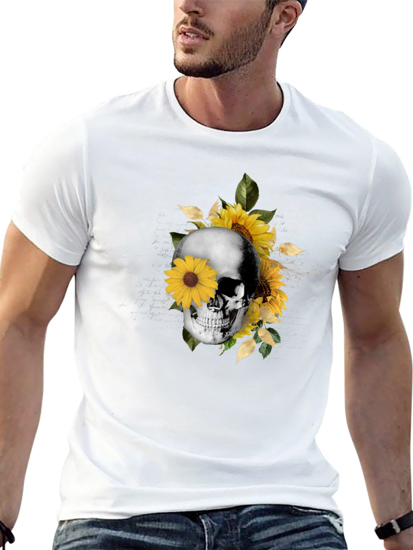 Skull & Sunflower Graphic Tee - Trendy Casual Wear