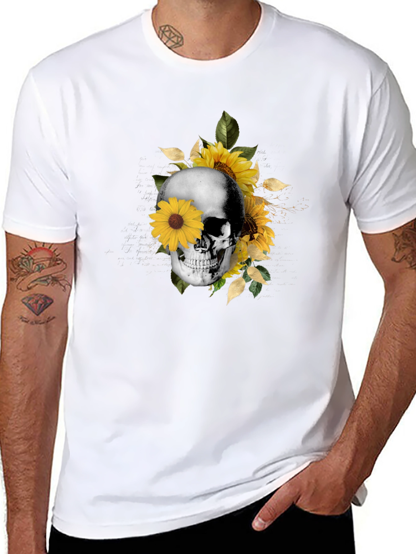 Skull & Sunflower Graphic Tee - Trendy Casual Wear