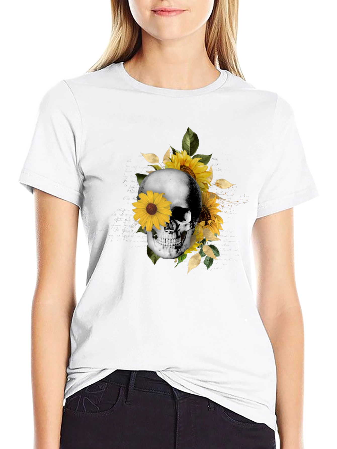 Skull & Sunflower Graphic Tee - Trendy Casual Wear