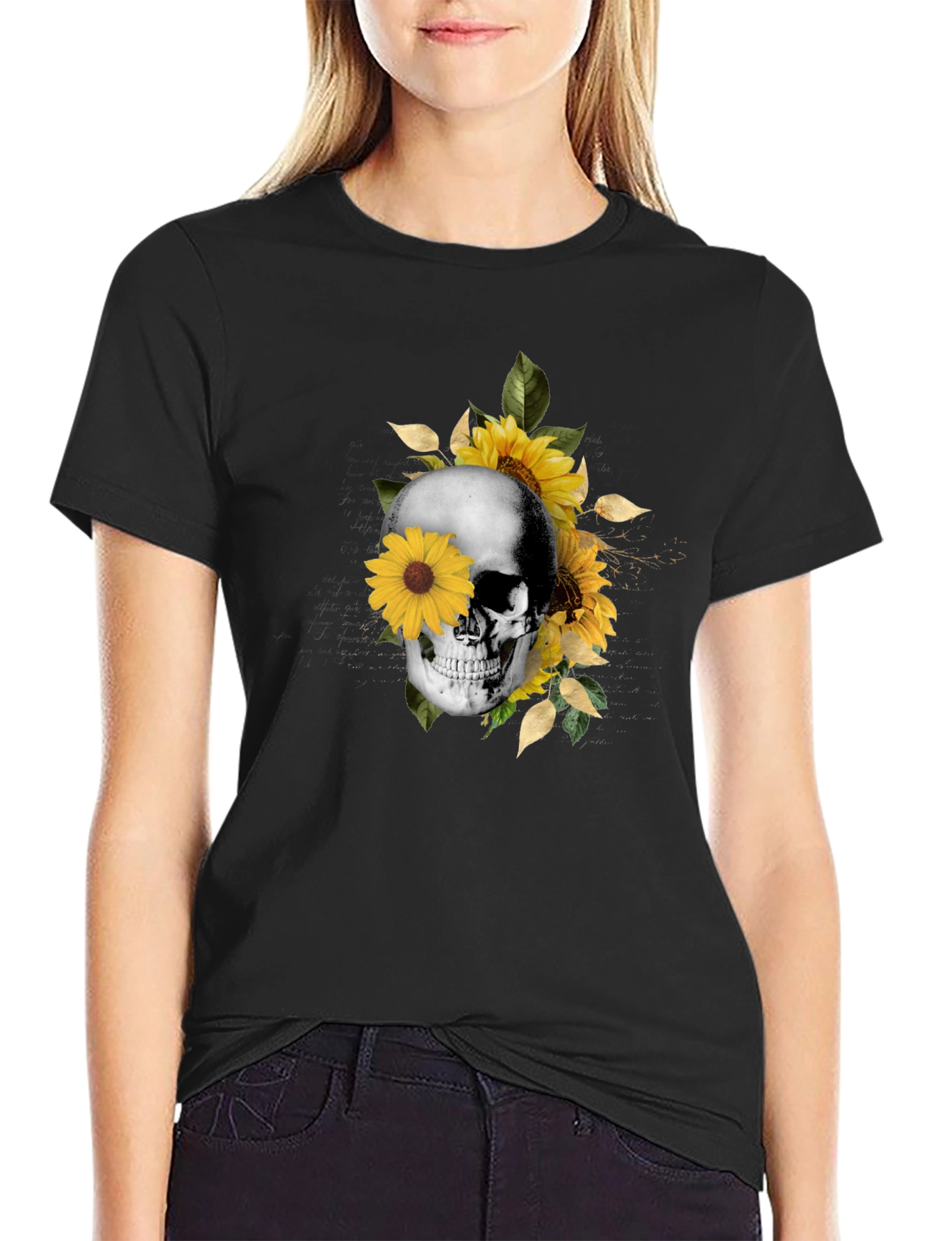 Skull & Sunflower Graphic Tee - Trendy Casual Wear