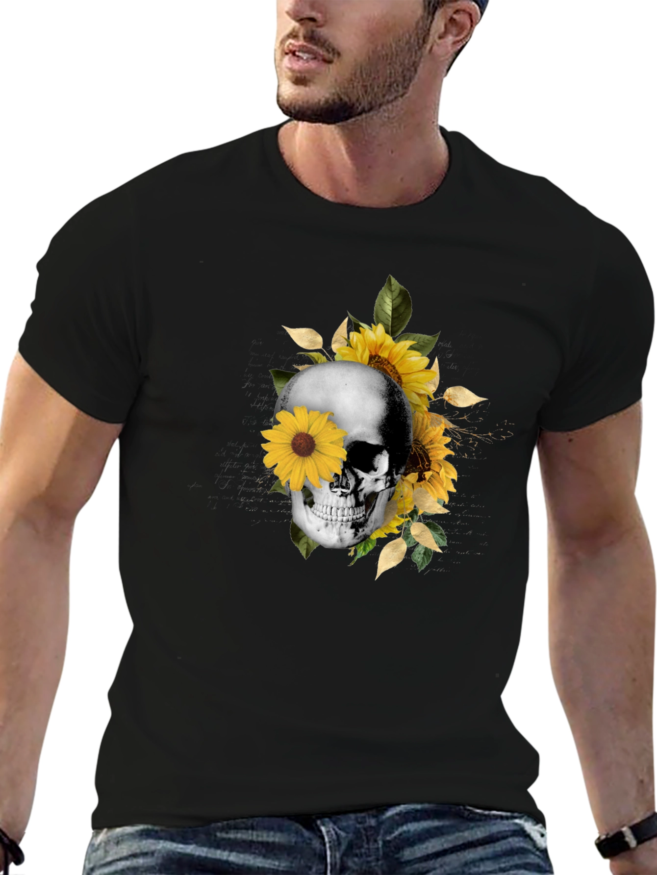 Skull & Sunflower Graphic Tee - Trendy Casual Wear