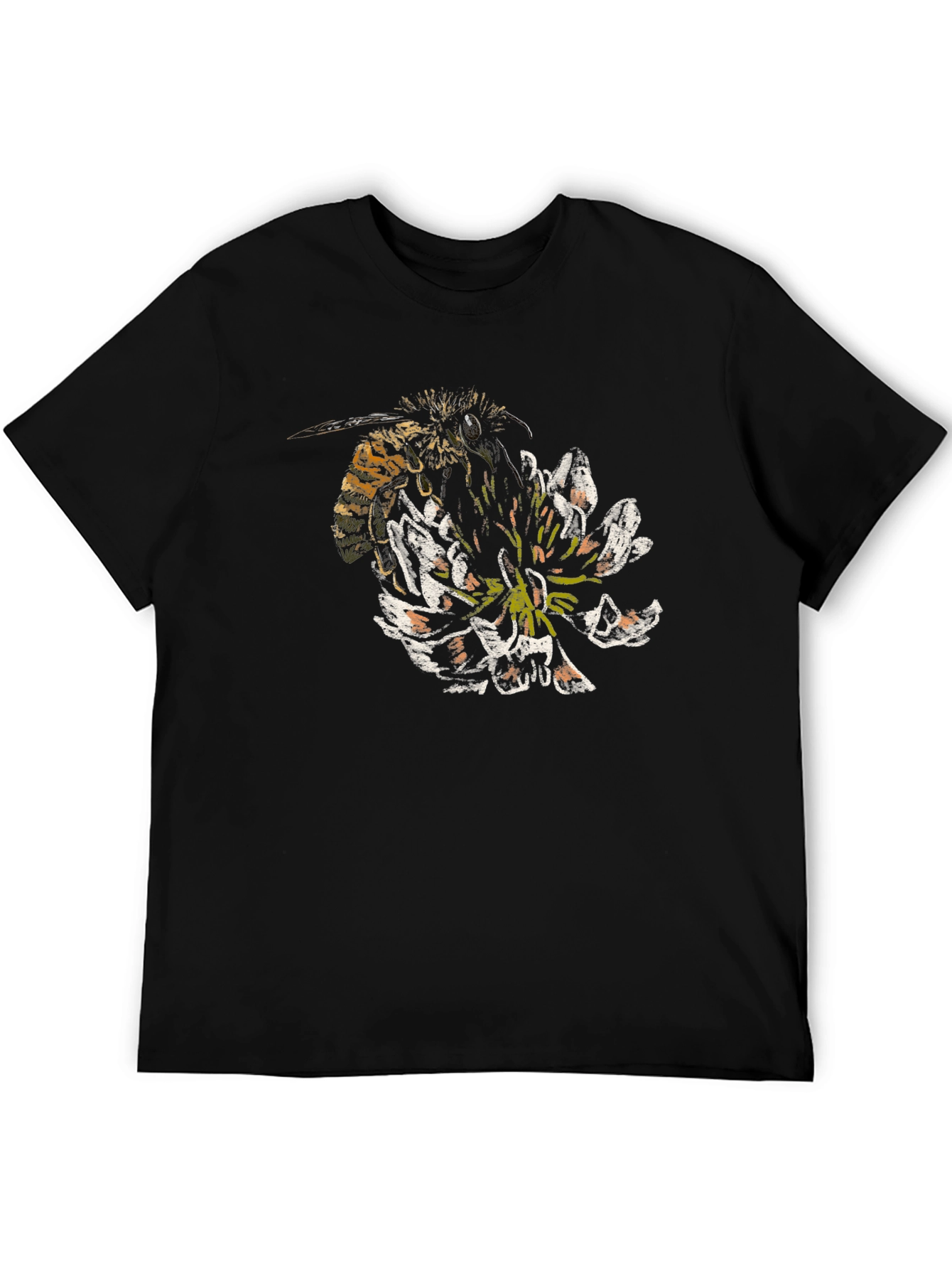 Bee and Flower Graphic T-Shirt - Black Cotton Tee