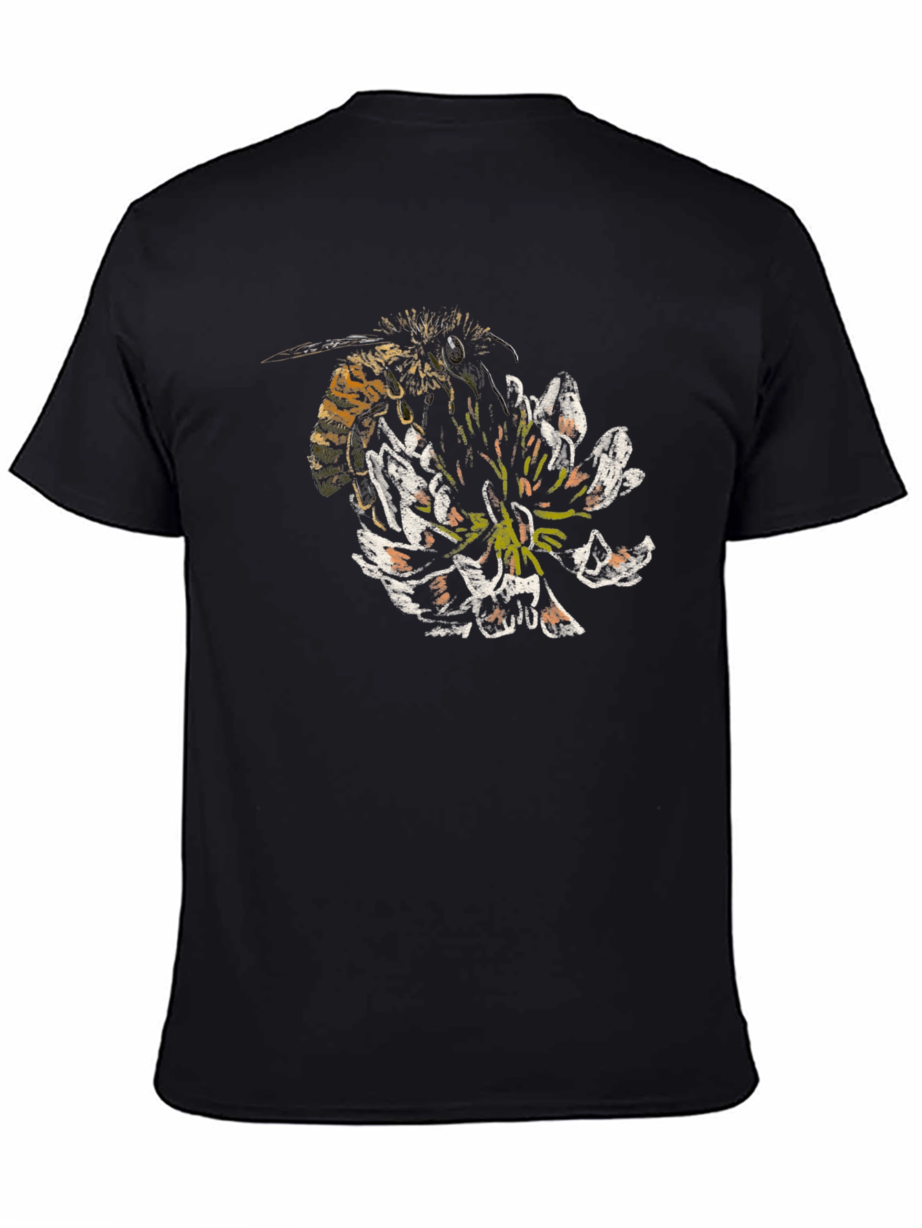 Bee and Flower Graphic T-Shirt - Black Cotton Tee