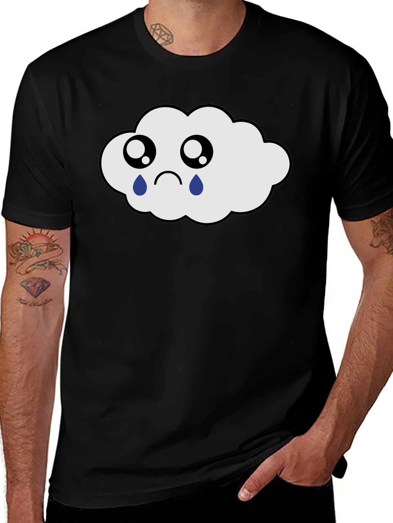 Sad Cloud Graphic Tee - Black Cotton T-Shirt