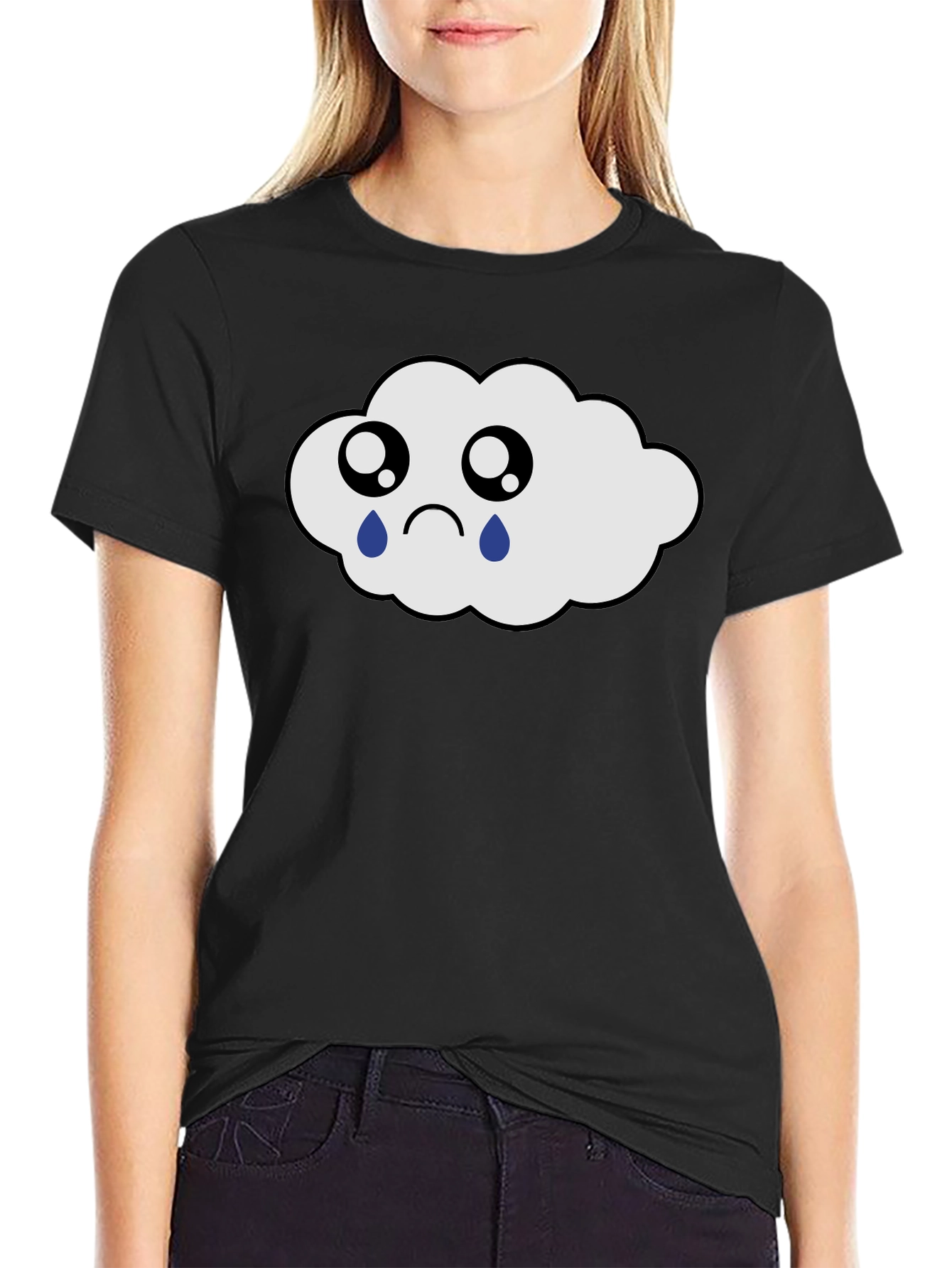 Sad Cloud Graphic Tee - Black Cotton T-Shirt