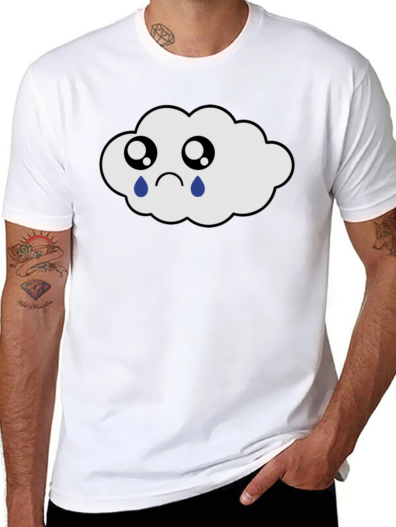 Sad Cloud Graphic Tee - Black Cotton T-Shirt