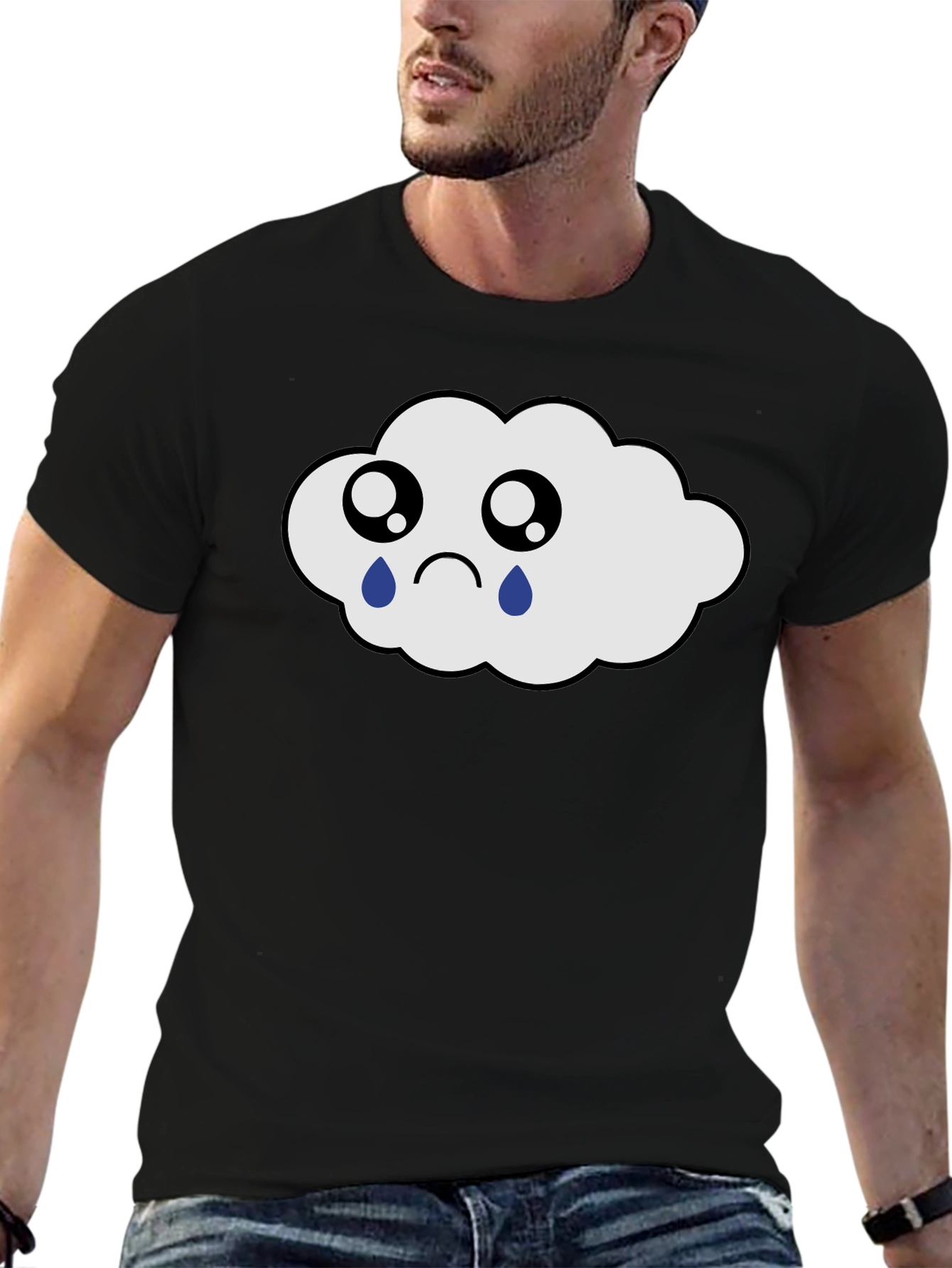 Sad Cloud Graphic Tee - Black Cotton T-Shirt