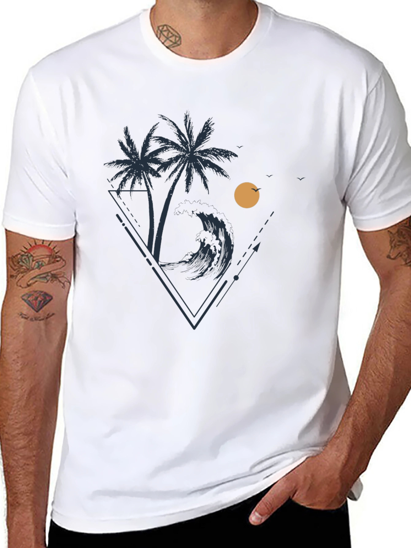 Tropical Palm Tree Wave Graphic T-Shirt