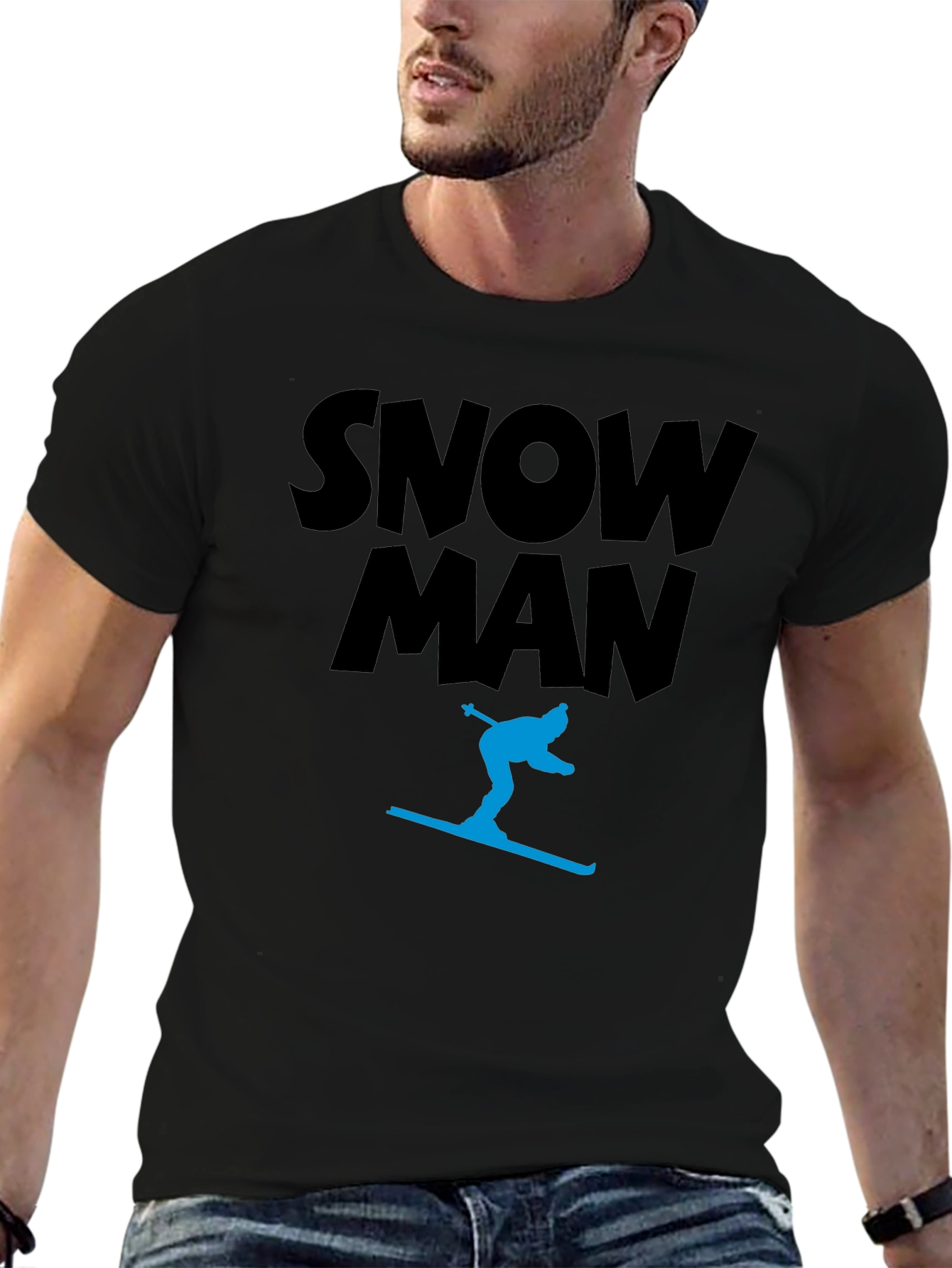 Snow Man Skiing Black T-Shirt