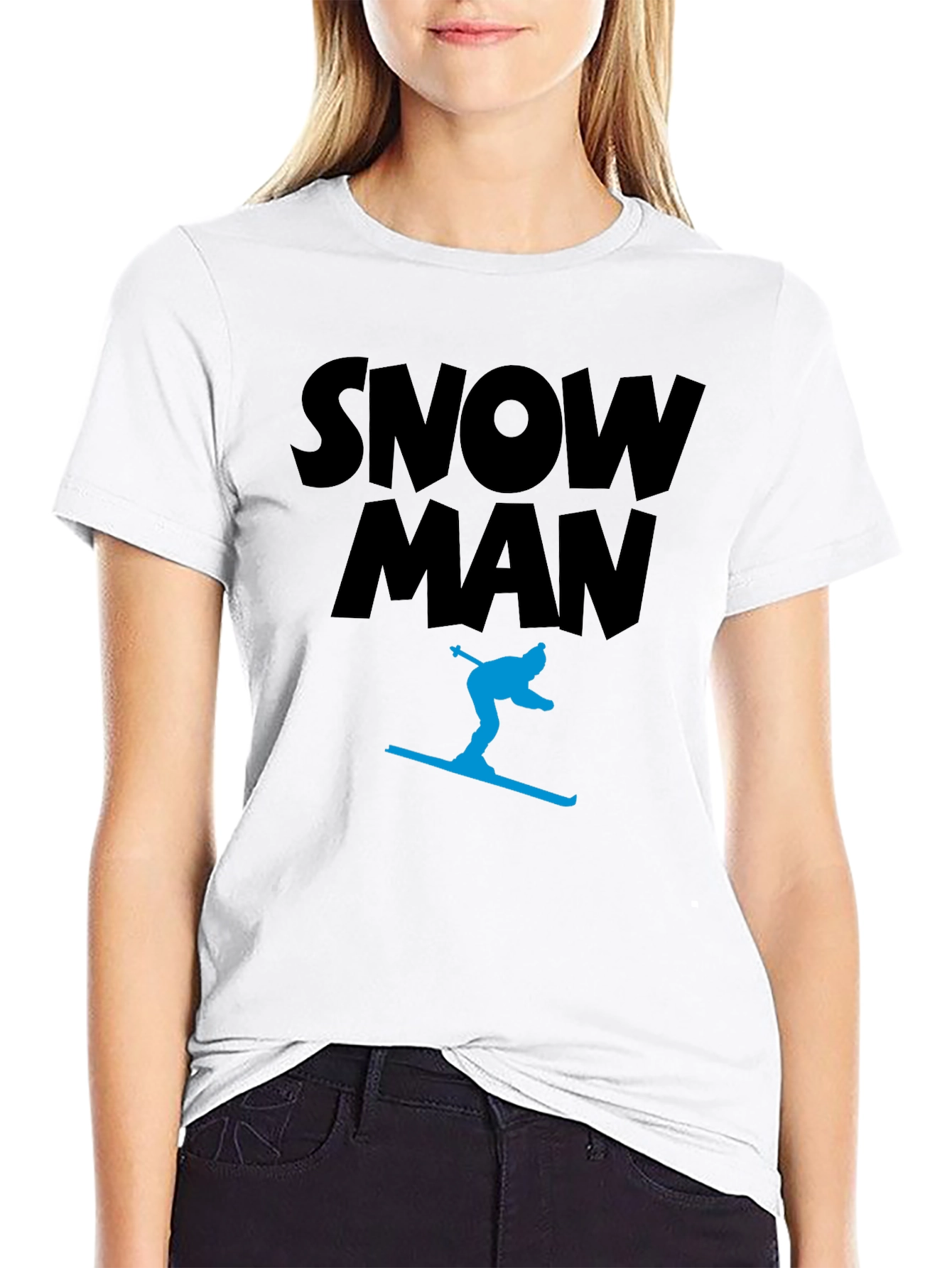 Snow Man Skiing Black T-Shirt
