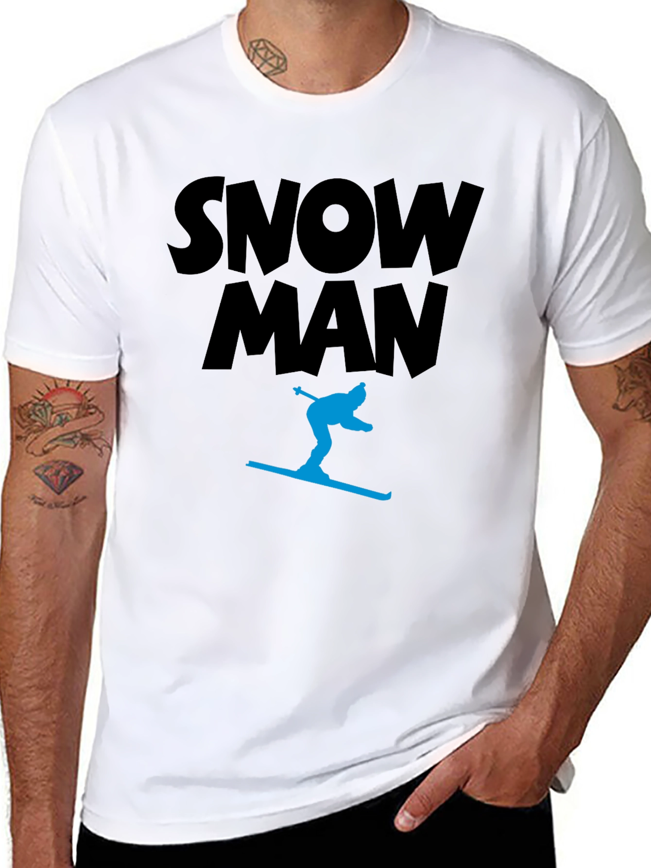 Snow Man Skiing Black T-Shirt