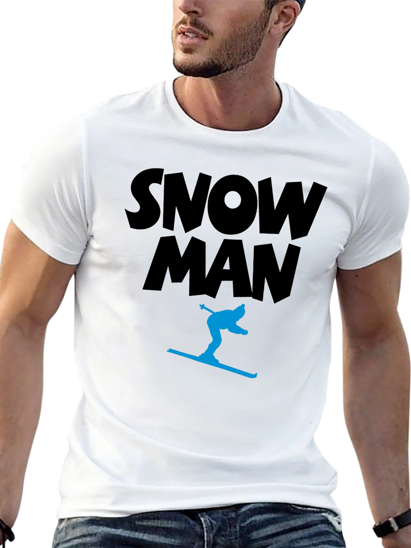 Snow Man Skiing Black T-Shirt