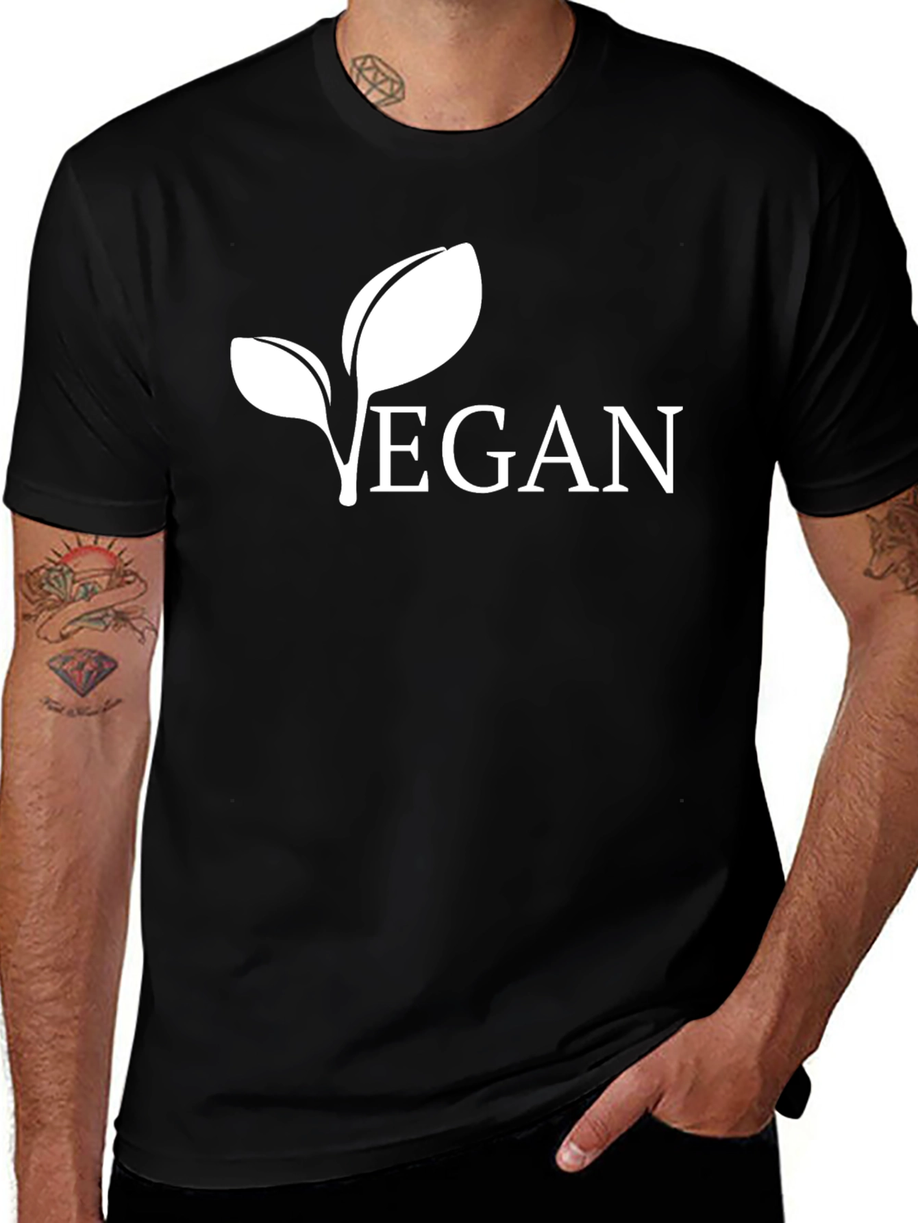 Vegan Leaf Graphic Tee - Black Cotton