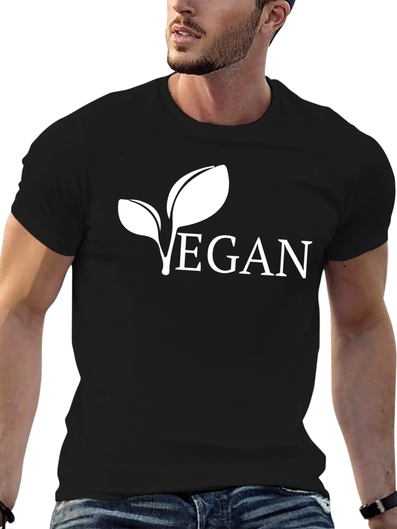 Vegan Leaf Graphic Tee - Black Cotton
