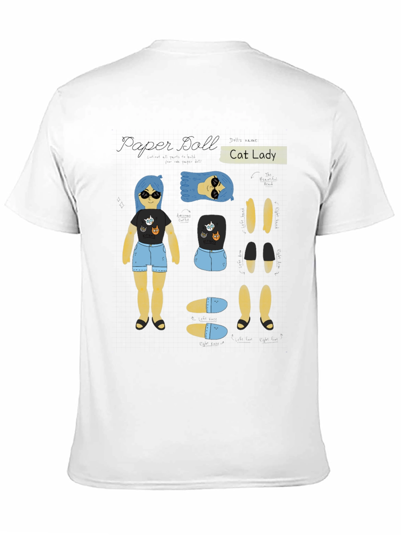 Paper Doll Cat Lady T-Shirt Novelty Tee