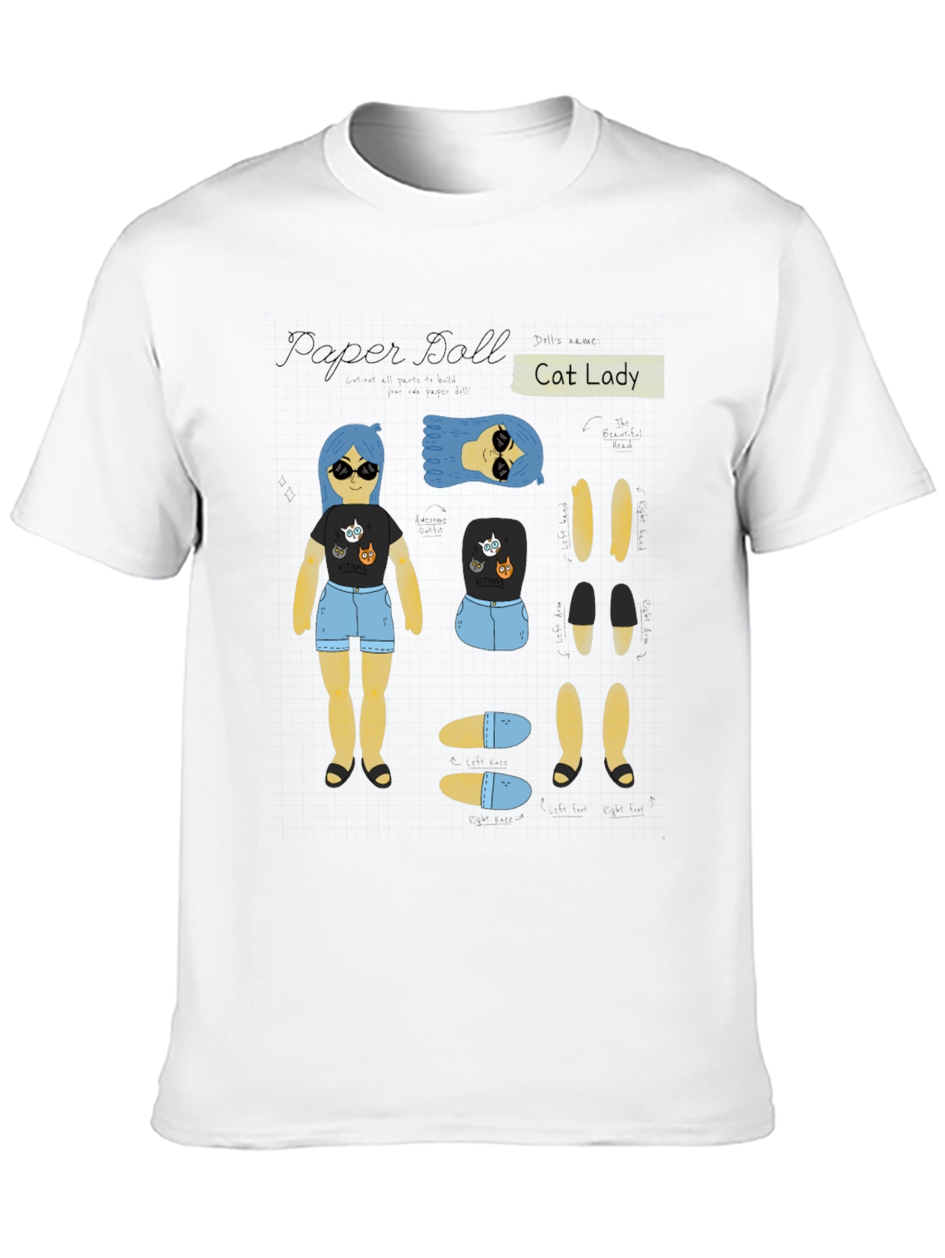 Paper Doll Cat Lady T-Shirt Novelty Tee