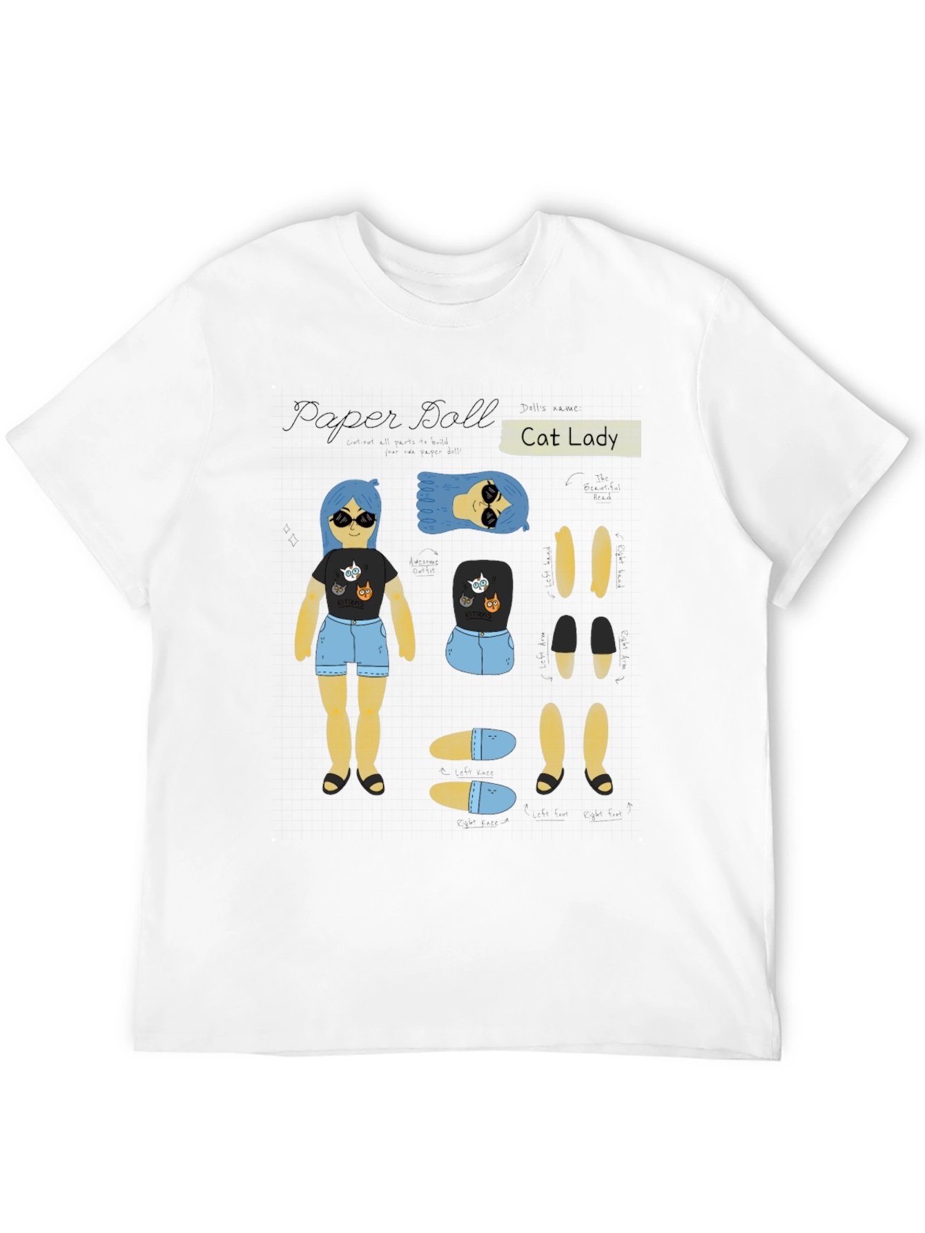 Paper Doll Cat Lady T-Shirt Novelty Tee