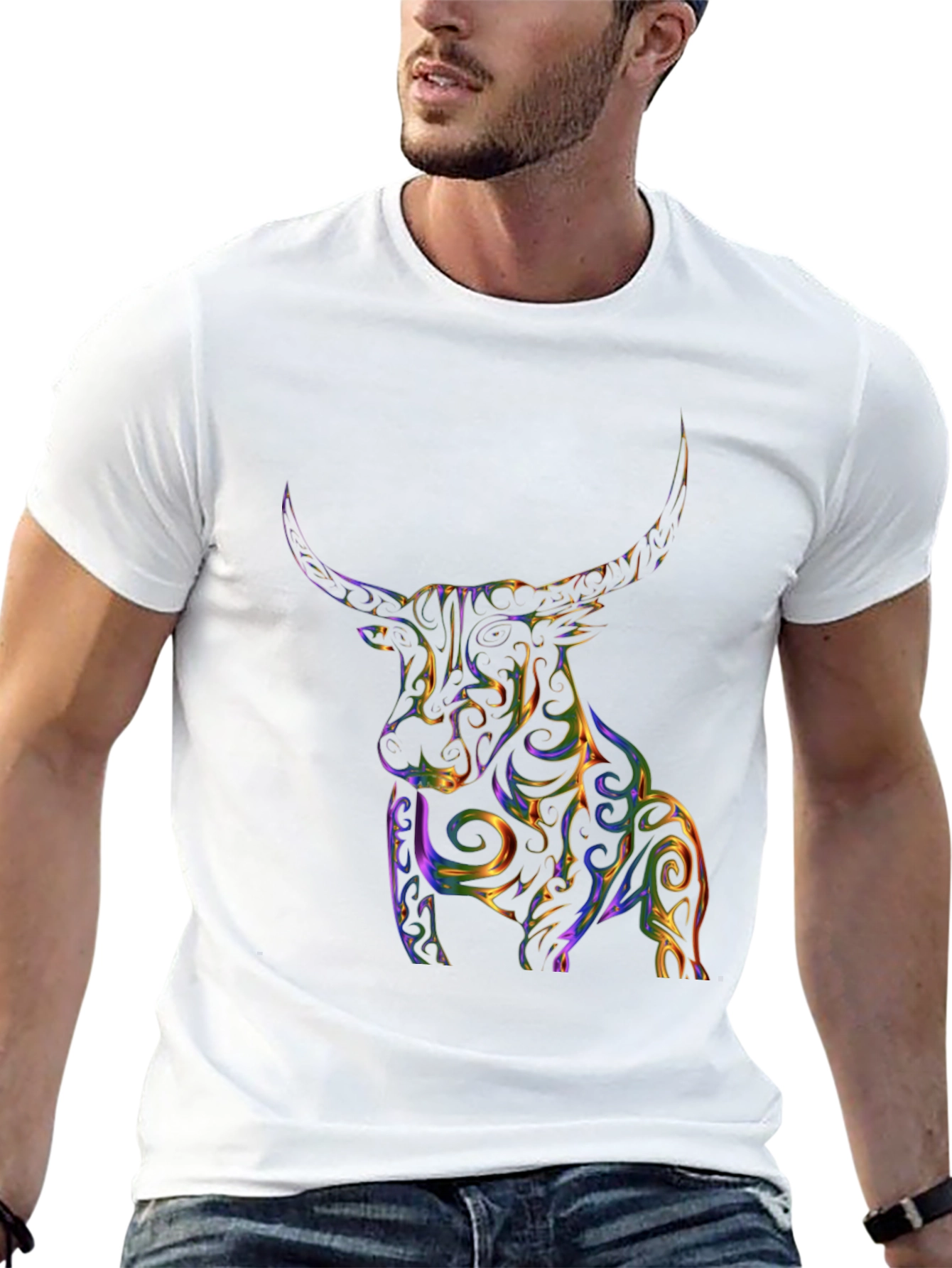 Abstract Bull Graphic Tee - Mens Black T-Shirt