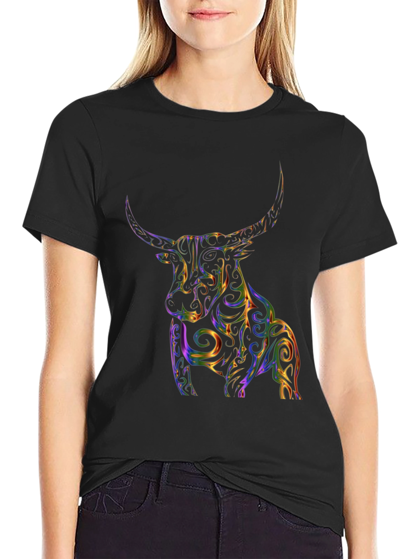 Abstract Bull Graphic Tee - Mens Black T-Shirt