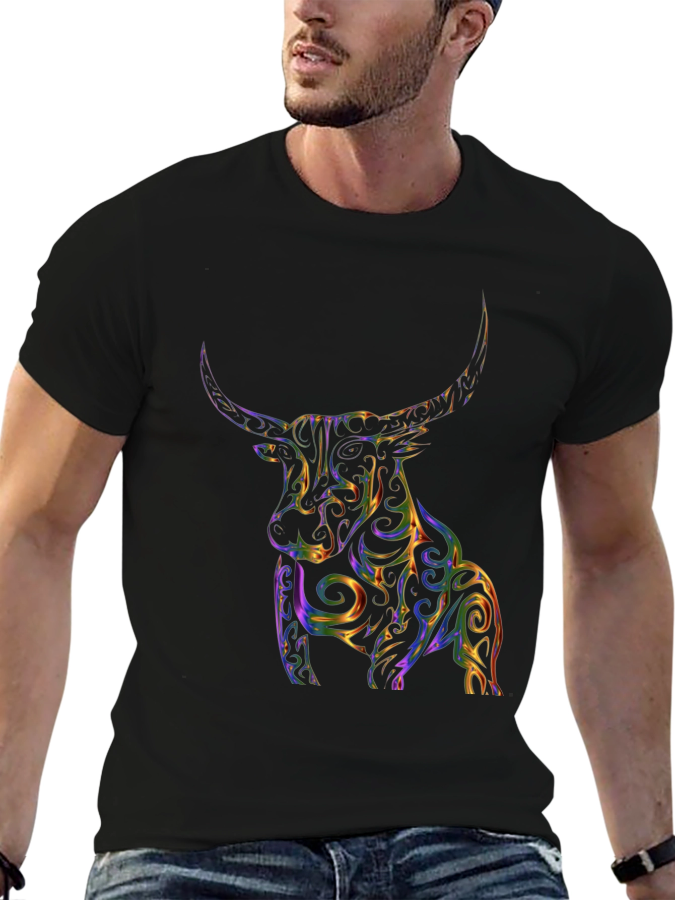 Abstract Bull Graphic Tee - Mens Black T-Shirt