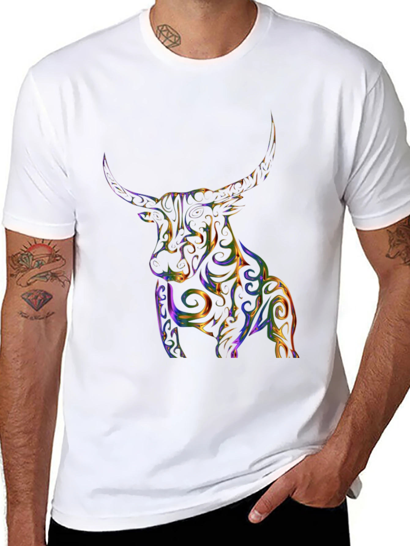 Abstract Bull Graphic Tee - Mens Black T-Shirt