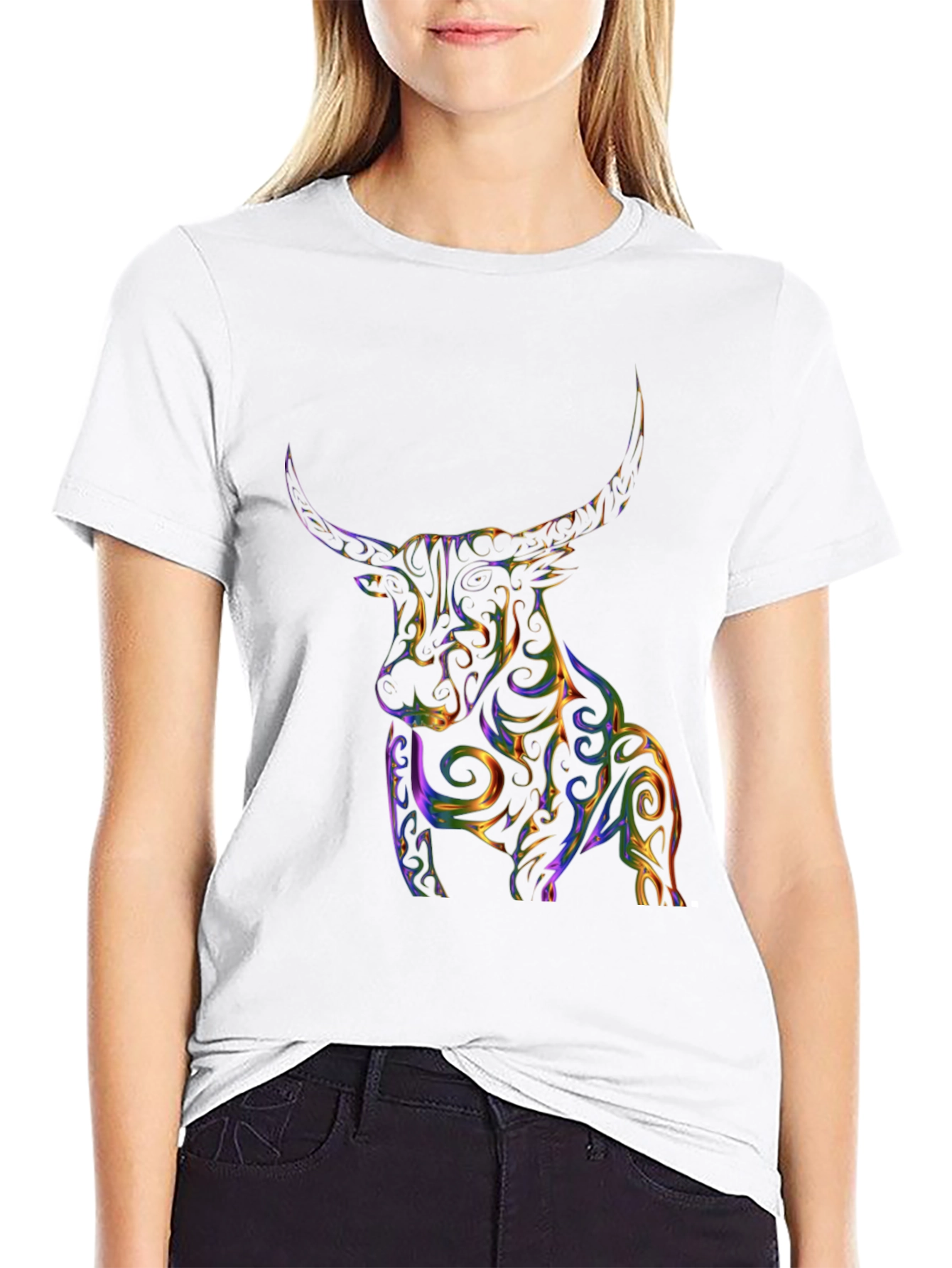 Abstract Bull Graphic Tee - Mens Black T-Shirt