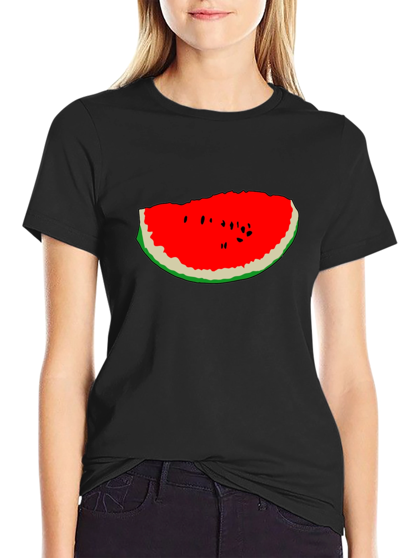 Watermelon Slice Graphic Tee - Black Cotton T-Shirt