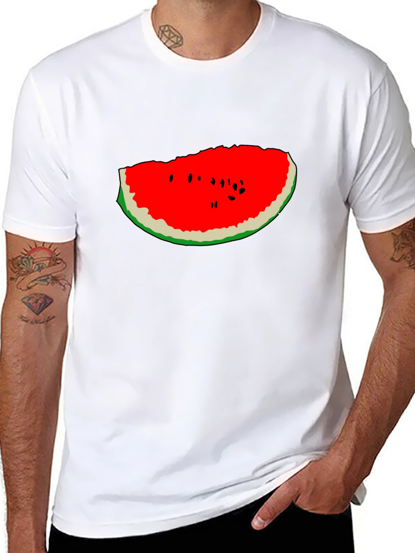 Watermelon Slice Graphic Tee - Black Cotton T-Shirt