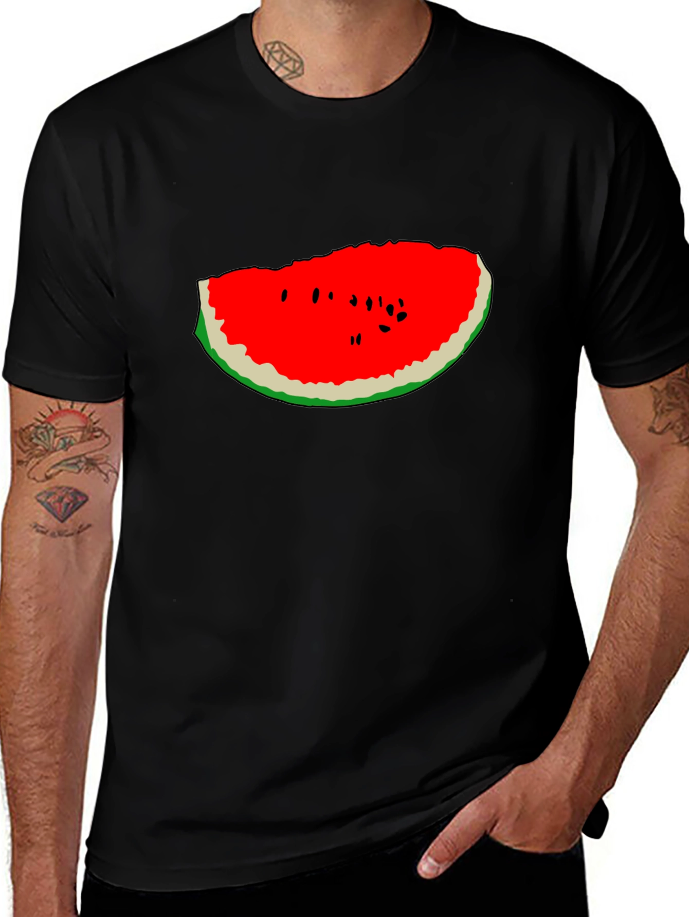 Watermelon Slice Graphic Tee - Black Cotton T-Shirt