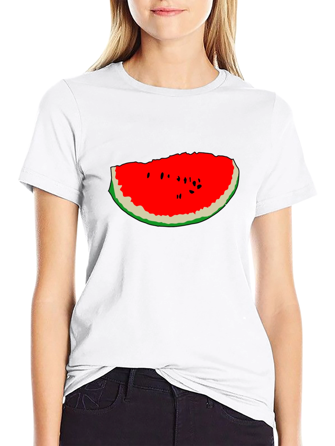 Watermelon Slice Graphic Tee - Black Cotton T-Shirt