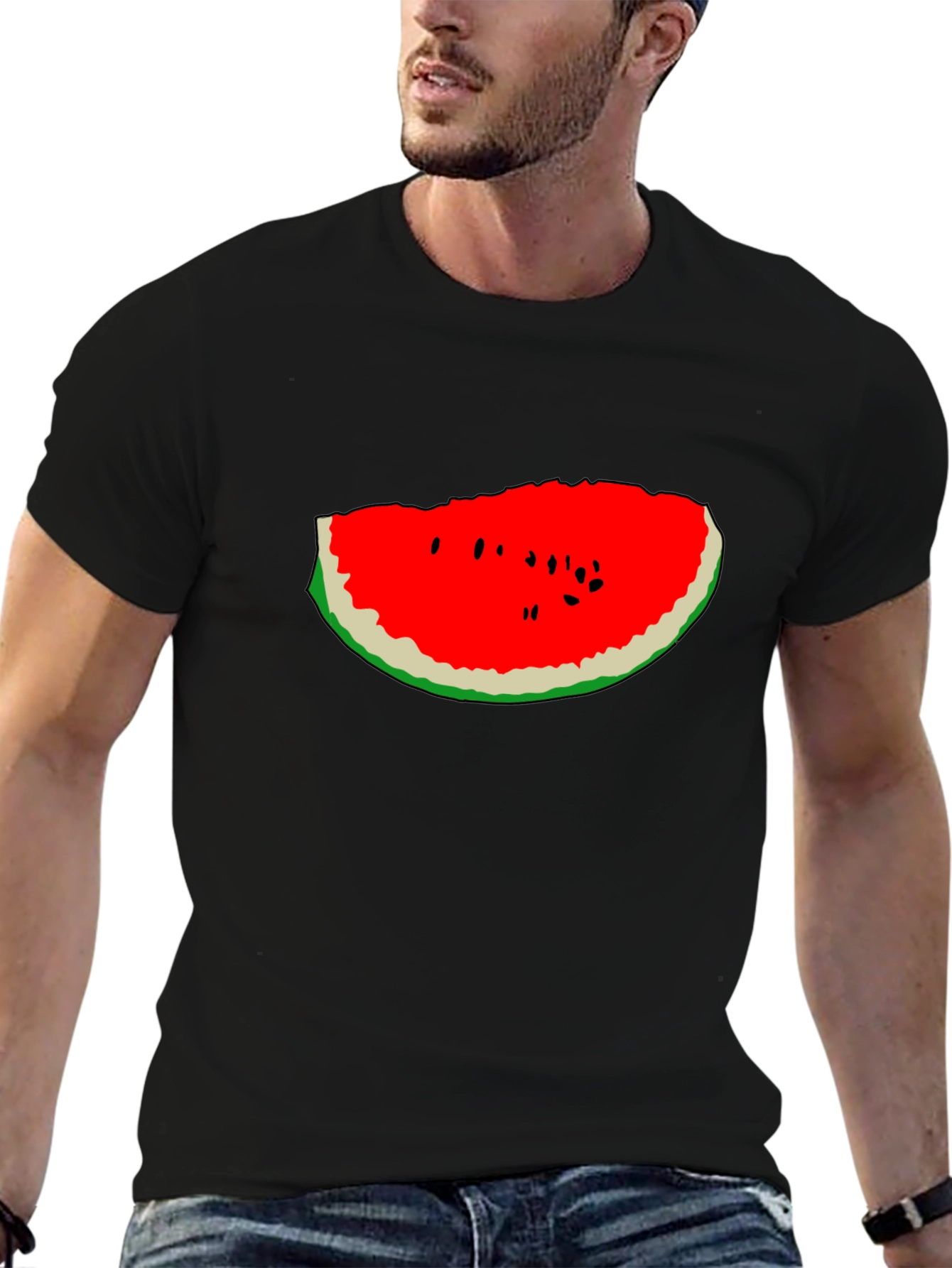 Watermelon Slice Graphic Tee - Black Cotton T-Shirt