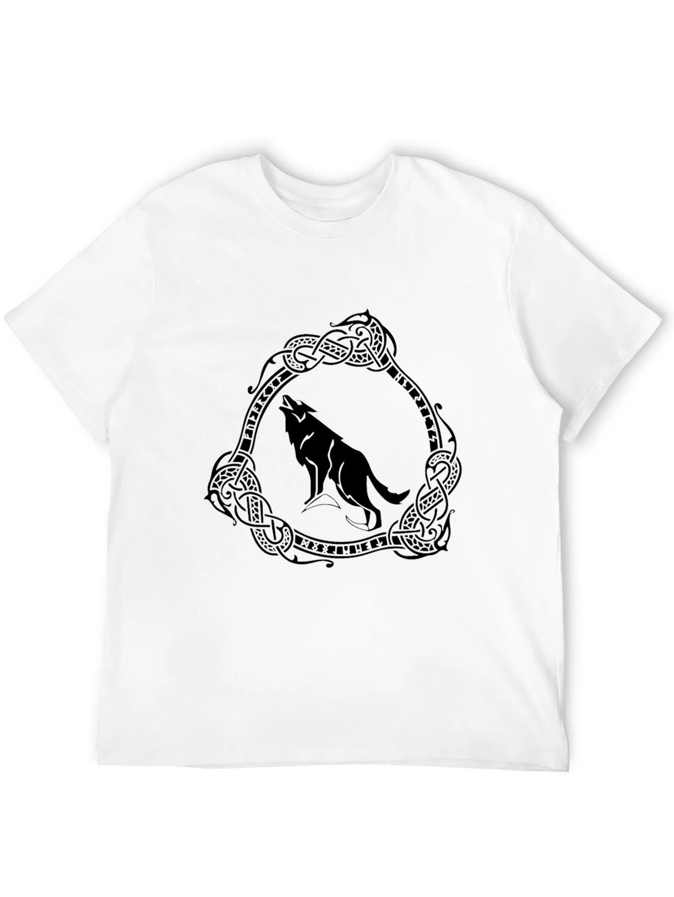 Wolf Circle Graphic Print Tee - Black