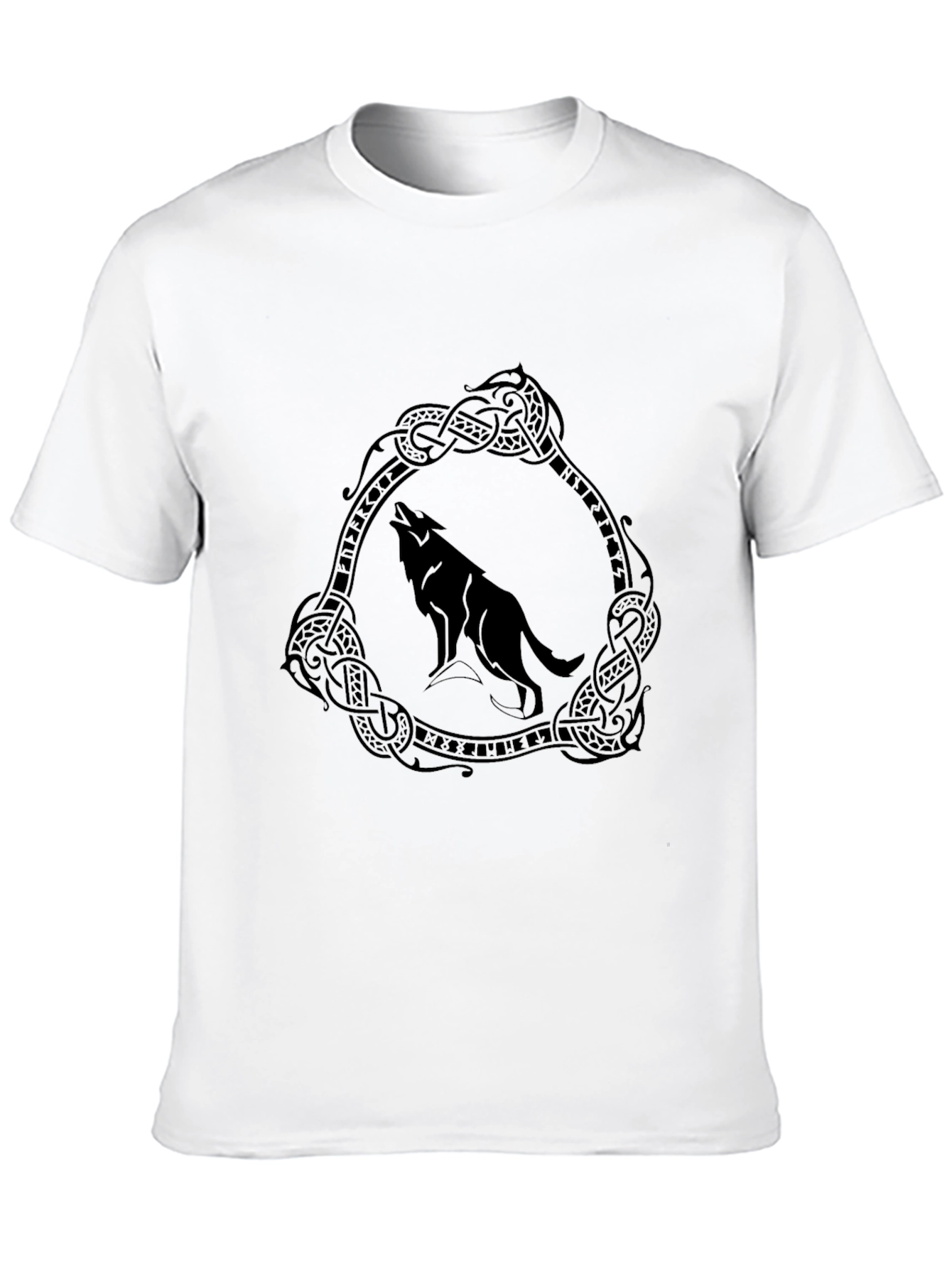 Wolf Circle Graphic Print Tee - Black