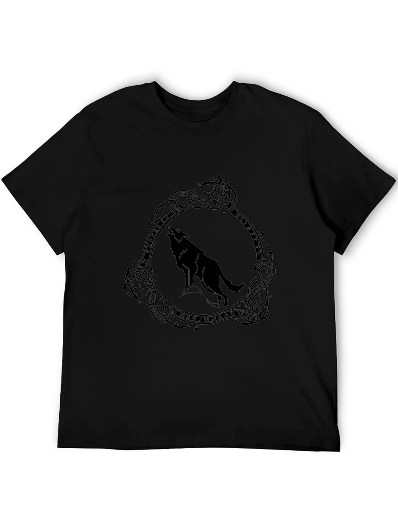 Wolf Circle Graphic Print Tee - Black
