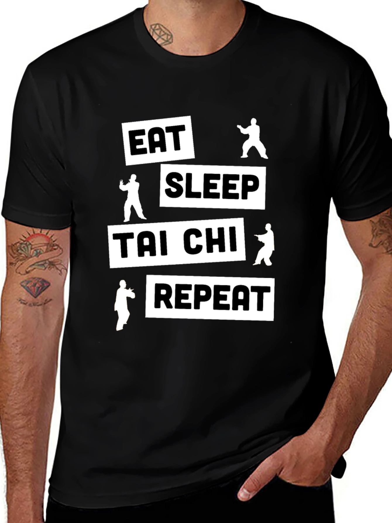 Eat Sleep Tai Chi Repeat Black T-Shirt
