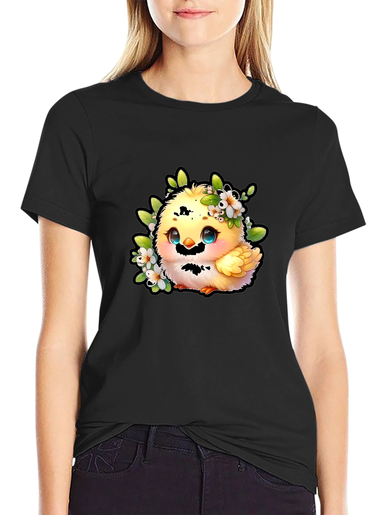 Cute Chick Graphic Tee - Black Cotton Shirt