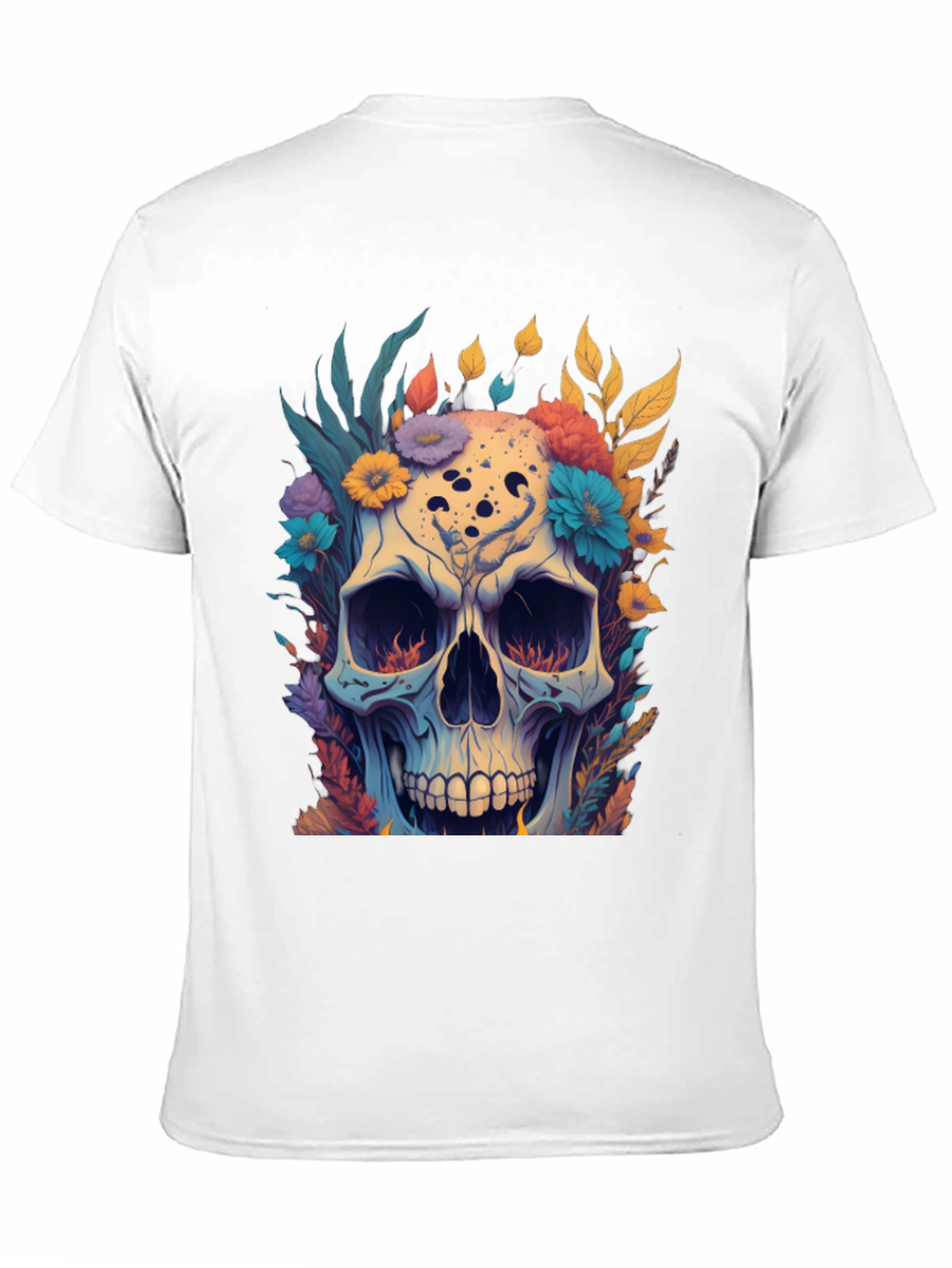 Floral Skull Graphic Tee - Black Cotton T-Shirt